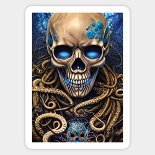 Sunken Skull | Skull and Tentacles Artwork | Sea Skull | Dystopian Skull | Pirate Skull Sticker